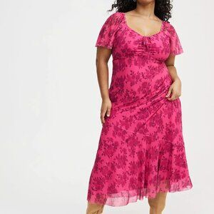 Torrid Flutter Sleeve Tie Front Mesh Dress